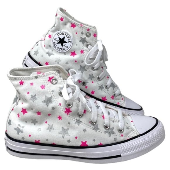 Converse Chuck Taylor Hi Sneakers White Pink Kid Women Size Canvas Shoes A05393F - Picture 1 of 10